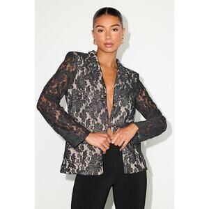 Lulus Tehra Black And Beige Lace Hook-and-eye Blazer - Size M